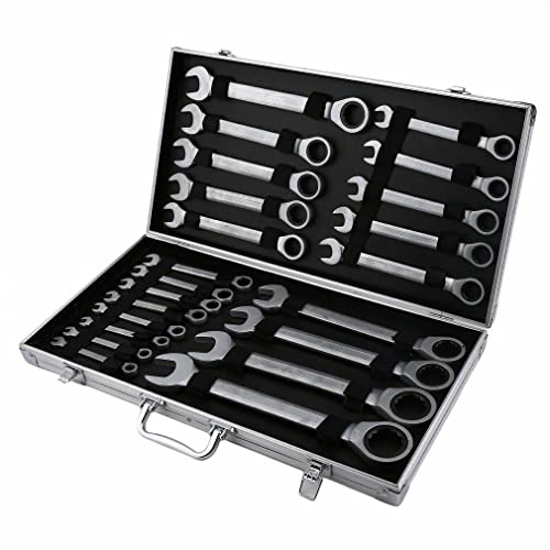 SAUADY Ratschenschlüssel Ring 22 Tlg Set 6-32mm Maul Ratsche Schlüssel Satz Werkzeug Set Schlüssel Satz Werkzeug SetChrom Vanadium Stahl