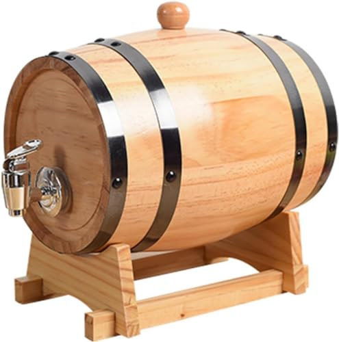 YIJIEHH Weinfass Holz,kleines Weinfass Mit Bock Und Zapfhahn Eichen-Fass Für Lagerung Von Whiskey, Wein, Spirituosen, Likörspender Whiskyfass Geschenkidee Für Männer-Wood||1.5L