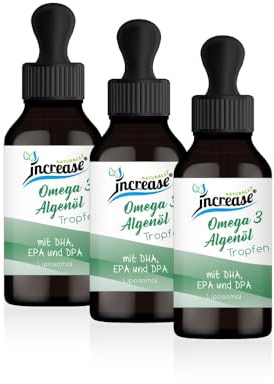 Nimm 3, zahl 2 Liposomale Omega 3 Tropfen aus Algenöl hochdosiert - (360.000mg in 3 Flaschen) 4000mg Omega 3 pro Tagesdosis davon 2000mg DHA, 1200mg EPA und 800mg DPA - MCT Öl - Hohe Bioverfügbarkeit