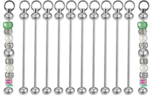 JIEYAO Lot de 10 barres de porte-clés vierges avec perles en métal pour pendentifs, loisirs créatifs, fabrication de bijoux