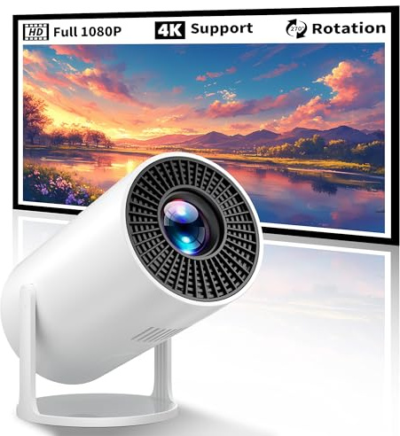 Mini Projector Portable Proyector 4K Support, Full HD 1080P Small Projector with 270° Rotatable Stand, Movie Projector Compatible with TV Stick/Smartphone/HDMI/USB for Bedroom/ Outdoor Camping
