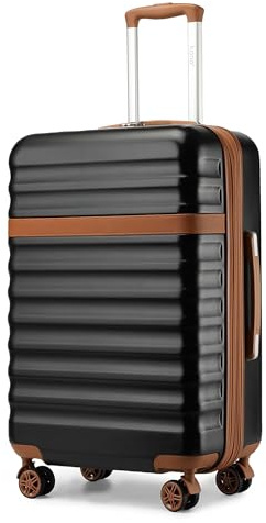 Kono Valise Soute Extensible Léger et Rigide ABS+PC Durable Valise Moyenne avec 4 Roues Silencieuses à 360° et Serrures TSA (Noir/Marron,L)