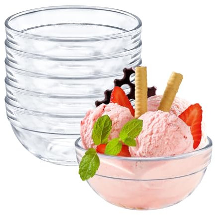 Aleker Set of 6 Small Glass Bowls, 135ml Clear Dipping Bowls, Serving Bowl Sauce Dishes, Snack & Dip Bowls, Dessert Bowls Prep Bowls for Ice Cream, Jam, Snack, Spices, Creams, Soy, Relish Sauce