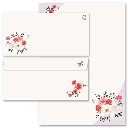 Briefpapier Set, 200 tlg. IM GARTEN, 100 Blatt Briefpapier + 100 passende Briefumschläge ohne Fenster, DIN A4 & DIN LANG im Set., Liebesbrief