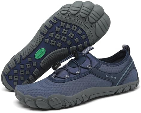 SAGUARO Unisex barfota badskor halkfria barfotaskor snabbtorkande vattenskor med dräneringshål storlek 36–48, Blå, 37 EU