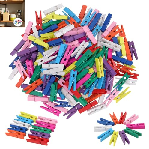 SOUJAP 300PCS 3.5 x 0.7cm Colorful Clothes Pegs, Mini Coloured Wooden Clothespins for Craft DIY Photo
