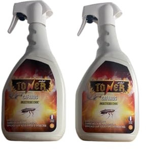 TONER - Lot de 2 Sprays Insecticide Choc 1L – Anti Cafards, Blattes, Fourmis, Moustiques, Mouches, Puces, Punaises de Lit – Laque Insecticide à Effet Foudroyant – Usage Domestique et Professionnel