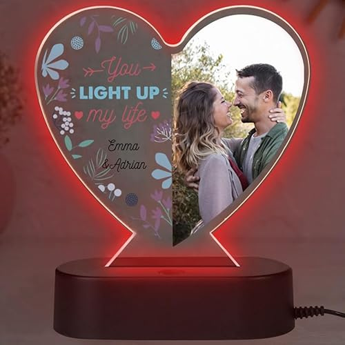 Wanapix | Placa Personalizada | Placa Corazón Personalizable | Sin Pilas, Incluye Cable USB | Luz LED Multicolor | Placa Metacrilato | Regalo Original | San valentín | You Light up my Life