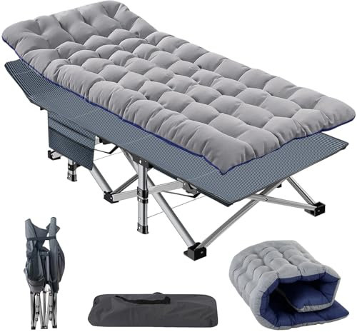 Obqer Klappbares Campingbett mit Matratze und Seitentaschen, 200KG Belastbarkeit Klappbett Gästebett, Stahlrahmen und Oxford Tuch Feldbett Klappbar, 190 x 71 x 36 cm, Geeignet für Garten Büro Camping