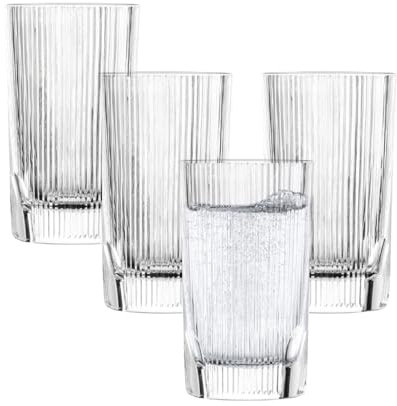 SCHOTT ZWIESEL Bicchiere Allround Fave (set da 4), bicchiere moderno per long drink e acqua con rilievo scanalato e intagli, bicchieri in cristallo lavabili in lavastoviglie (art. 124300)