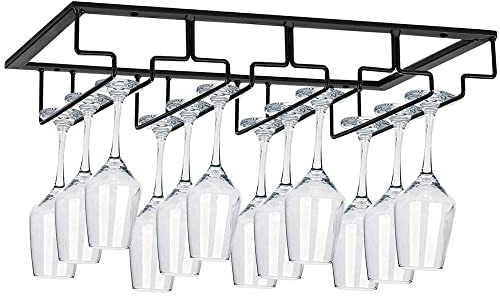 Zeroneige Range verre 30 cm Rack à Verre à Pieds en acier inoxydable noir, porte-verres à pieds suspendu cuisine bar pas cher support pour 6/9 verres pour cave à vin