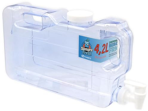 Dispensador de Agua Fría para Nevera 4,2 L by Cia&Co | Garrafa compacta 39x21x7,5 con Asa Ergonómica, Grifo de Doble Función y Tapón - Reutilizable y Duradera, Bebidas Frías en Casa, Playa, Camping