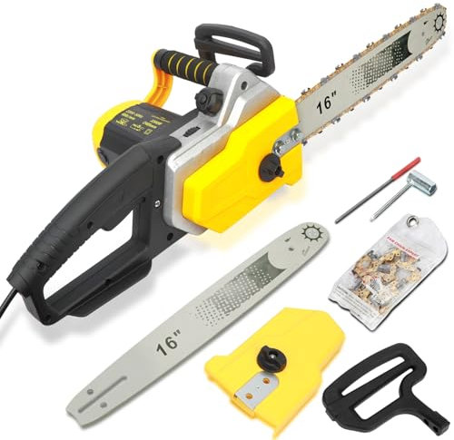 cadciehe 2200W Electric Chainsaw Corded, 40.5cm High-Power Handheld Chainsaw with Dual Brake Safety, Automatic Oiler & Anti-Kickback, 13m/s Speed, Chainsaw for Cutting Wood, Tree Trimming Yellow