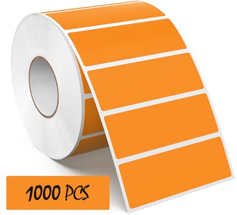 Meitaat 1 000 stycken orange rektangulära klistermärken 76 x 25 mm färgkodning självhäftande etiketter flyttbar rulle avtagbar