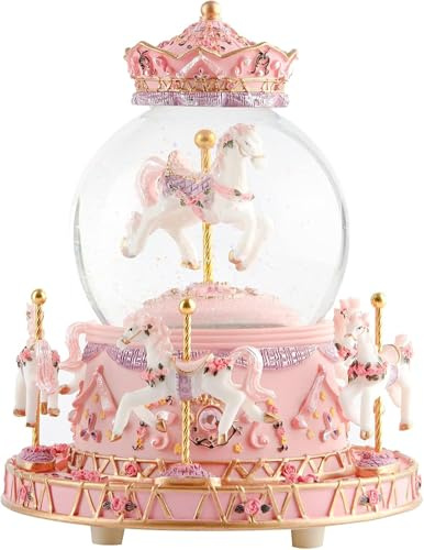 Musfunny Schneekugel Musik Spieluhr Für Kinder Karussell: Snow Globe Mit Farbwechselnde LED-Leuchten - Musik Schneekugel Als Geburtstags Tauf Kinder Mädchen Babys | Carousel Snow Globe Für Beste Freundin - Musik Schneekugel Geburtstags Weihnachtsgeschenk Feiertage Für Ehefrau Mutter