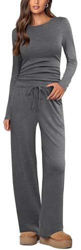 Ekouaer Pigiama Donna Vestito Donna Invernale Maniche Lunghe Aderente Casual Chic Tuta Completa con Cordino, Grigio L