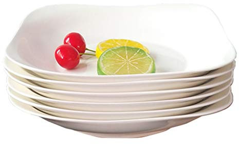 GUHPZA Juego De 6 Platos Hondos De Porcelana Cuadrados De 8,5 Pulgadas, Color Blanco, para Restaurante Y Hogar