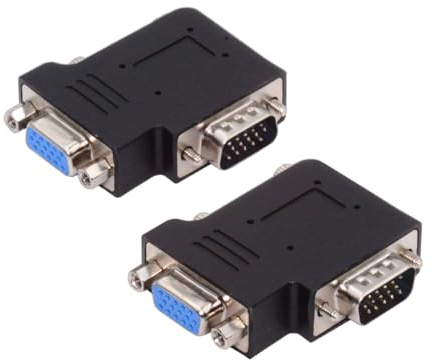 CY Adapter 2pcs/lot Left & Right Angled 90 Degree VGA RGB HDB15Pin Screw Type Male to Female Nut Type Extension Adapter Port Saver for Monitor Displays