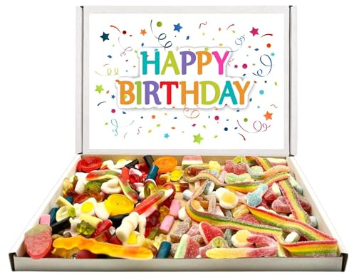 Happy Birthday Assorted Favourites Pick n Mix Sweets Letterbox Gift Selection 800g, Quality Popular Choices with Matching Gift Card (800g Jelly and Fizzy Mix, 400g of both)