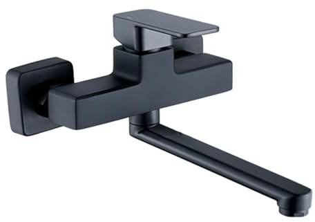 Rubinetto da Cucina a Parete, Maniglia Singola Girevole, Nero, Ottone