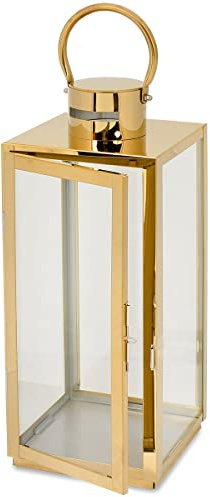 Laterne 25 x 25 x 77 cmGartenlaterne XXL Metall Windlicht Laternen Deko Kerzenhalter Kerzenleuchter Kerzenständerr für Innen Außen Outdoor Indoor Wohnzimmer Garten Balkon Gartenbeleuchtung Gold