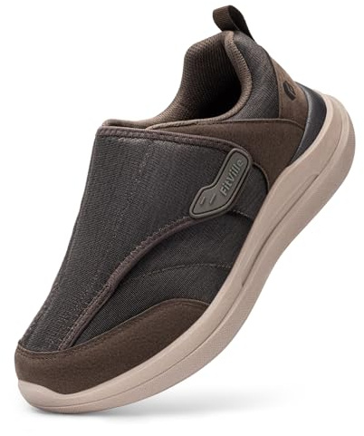 FitVille Diabetic Shoes for Men, Extra Wide Pain Relief Swelling Shoes, Adjustable Strap for Sensitive Feet, All-Day Comfort for Walking & Work, EasyTop Pro V2 Coffee/Brown