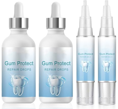 4 PCS Gum Repair Set Teeth Repair Gel & Gum Care Drops Deeply Cleaning Teeth for Adults Treatment Oral Care Gingivitis and Periodontal Disease Fresh Breath(2 * 4ml+2 * 30ml)