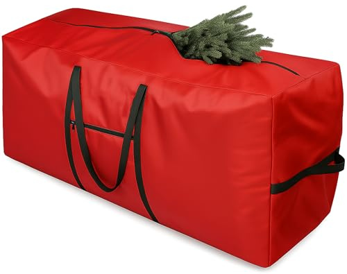 Homatz Christmas Tree Storage Bag – Heavy Duty Tree Bag Fits Up to 7.5ft Artificial Xmas Tree, Large Waterproof Xmas Tree Bags with Reinforced Handles, Zipper & Pocket – Holiday Tree Organiser (Red)