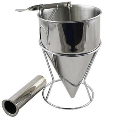 Distributeur de pâte en acier inoxydable équipé d'un support et de plusieurs options de buse pour crêpes, gaufres, beignets, et plus avec un design facile d'entretien (grand trou de 19 mm)