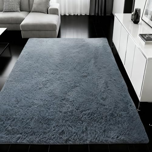 Vardagsrum Konstfäll 180 x 380 cm Halkfri Mjuk Sängmatta Enkel för Sovrum Barnrum, Mörkgrå