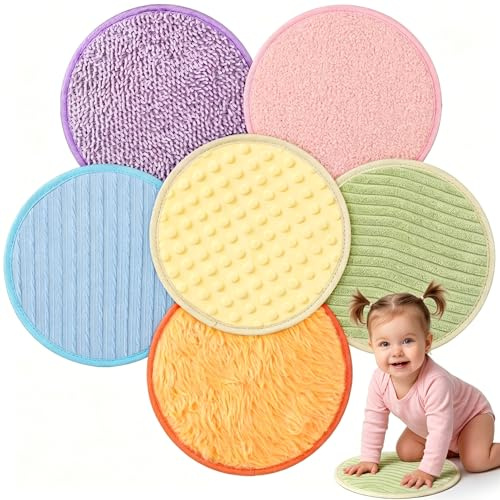 6 tappetini sensoriali pastello da 22,1 cm assortiti con texture sensoriale per autismo, cuscinetti sensoriali rotondi in peluche, pannello da parete tattile per asilo nido asilo sala giochi aula must