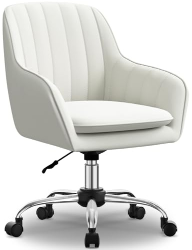 Carroltt Schreibtischstuhl,Bürostuhl mit gepolstertem Samtstoff,Schminktisch Stuhl,höhenverstellbar Drehstuhl,Homeoffice Stuhl bis 150 kg belastbar,für Arbeitszimmer, Schlafzimmer, Büro,Weiß