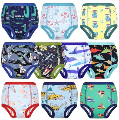 MOEMOE Baby potta träningsbyxor för barn 2T-6T, 10 stycken tvättbara & absorberar 100 % hudvänlig bomull dinosaurie och enhörning, blå, 4 Jahre
