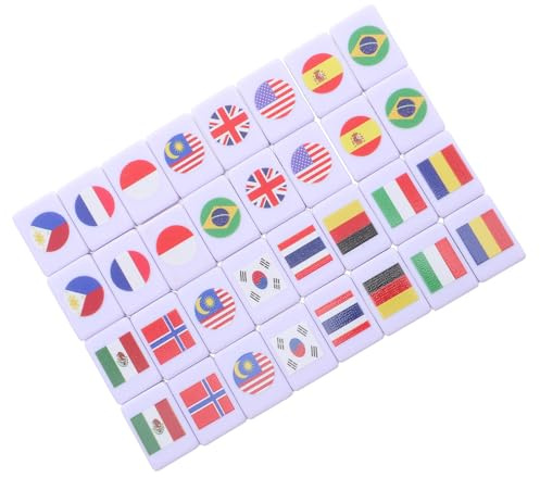 GARVALON 64 Stück Mahjong mit Internationalen Flaggen Tragbares Brettspiel für 2 Spieler Melamin Steine Kompaktes Familienspiel für Reisen und Couchtisch