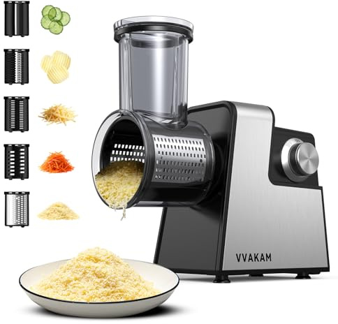 Electric Cheese Grater,5-In-1 Electric Grater,300W Salad Maker,Electric Slicer with One-Touch Control,Food Electric Slicer Shredder,Graters for Kitchen for Vegetables Cucumber Carrots Cabbage Nuts