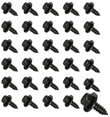 Dstarymnix Tornillos Autoperforantes con revestimiento anticorrosión con Junta y Arandela Hexagonal 6 x 19 mm Negro, Tornillos Carrocería para Coche Metal Plástico Chapa Reparación Montaje 30 Piezas