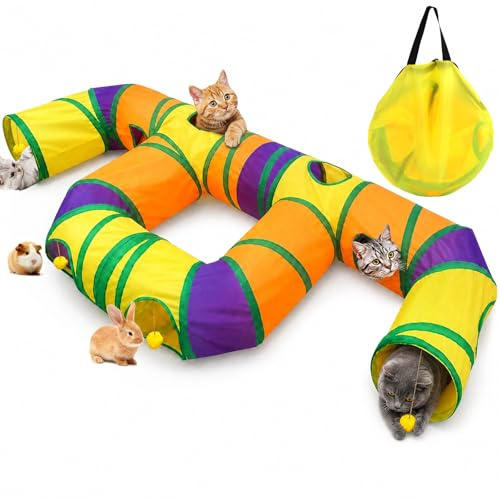 Katzenspielzeug Faltbarer Katzentunnel Große Kaninchen Tunnel Spieltunnel Interaktives Katzenspielzeug Spielzeug Katzen Selbstbeschäftigung mit Hängenden Pompons für Katze Welpen (Stil 2)