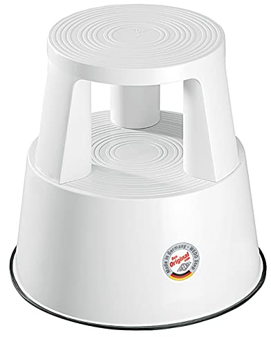 WEDO Rollhocker STEP aus bruchfestem Kunststoff - rollbarer Elefantenfuß Tritthocker, TÜV GS-geprüft, Made in Germany, rutschfest - Höhe ca. 43 cm, Tragkraft 150 kg, Farbe Weiß