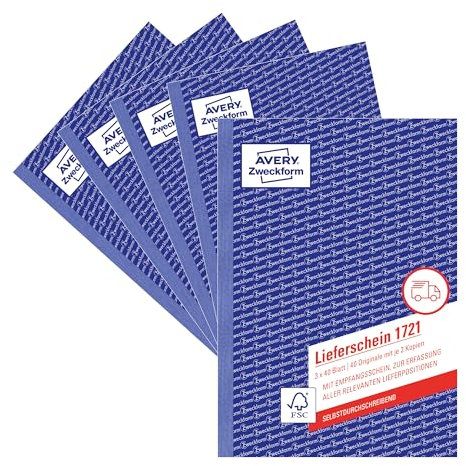 AVERY Zweckform 1721-5 Lieferschein mit Empfangsschein (A5, 3x40 Blatt, selbstdurchschreibend mit farbigen Durchschlägen, zur Erfassung aller relevanten Lieferpositionen) 5er Pack, weiß/gelb/rosa