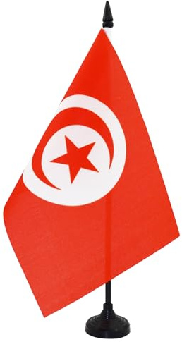 AZ FLAG Bordsflagga Tunisien 21x14 cm Tunisisk 100D Polyester Plastfot