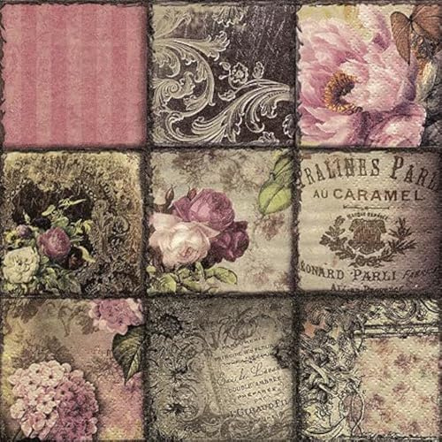 efco Serviette 3-Ply Vintage Collage Paris 33 x 33 cm Pack of 20 Green/Pink