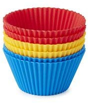 6 Silicone Reusable Non - Stick Cupcake Cases - Red Yellow Blue