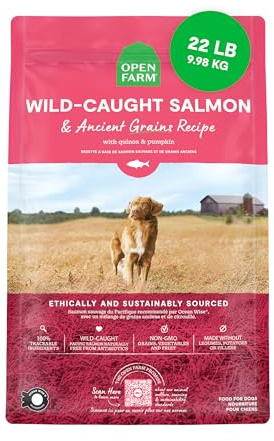 Open Farm, Ancient Grains Dry Dog Food, Protein-Rich & Nutrient Dense, 90% Animal Protein Mixed with Non-GMO Fruits, Veggies and Superfoods, Wild Caught Salmon Recipe, 22lb Bag