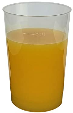 Gastro-Bedarf-Gutheil 120 Plastikbecher Mehrwegbecher 0.2 l transparent Ø 6.8 cm Höhe 9.8 cm aus Kunststoff PP, stabile, splitterfreie und fast unzerbrechliche wieder verwendbar mit Füllstrich