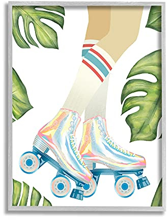 Stupell Industries Vintage Disco Roller Skates Striped Socks Monstera Plants