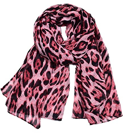 GIVBRO Sciarpa da donna in chiffon con scialle in voile e sciarpa con stampa leopardata per donna autunno inverno vestire rosa