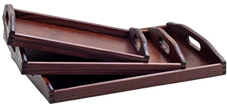 Wooden World Set aus 3 Holztabletts mit Griffen, Braun, 3 verschiedene Größen