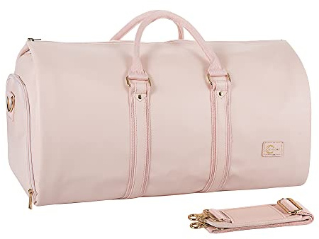 Convertible Carry on Garment Bag for Women,Leather Garment Bags for Travel with Shoe Pouch 2 in 1 Hanging Suitcase Suit Bag for Women Travel Bags for Women Duffle Bag Garment Bag Gifts for Women Pink