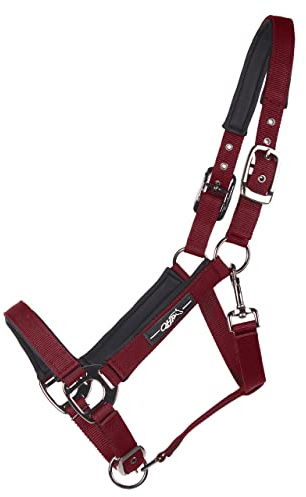 QHP Halfter Deluxe weich gepolstert 3-Fach verstellbar (Vollblut, Bordeauxrot)