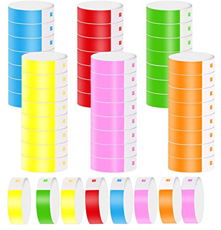 KINBOM 600 Pezzi Braccialetti di Identificazione al Neon, Impermeabili Braccialetti di Carta Braccialetti per Eventi Braccialetti Feste Colorati Braccialetti per Feste di Eventi Festival Concerti e Fi